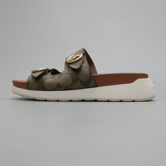 Coach Ladies 8 Gable Khaki/Saddle Signature Platform Slides Mules Sandals Shoes - Picture 2 of 12